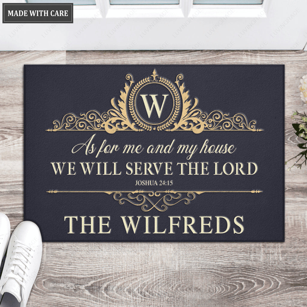 Golden Monogram Luxury Serve The Lord Personalized Doormat