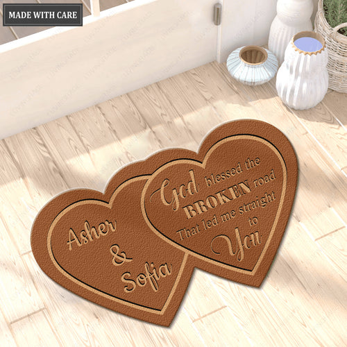 Couple Hearts God Blessed Personalized Shaped Luxurious Doormat