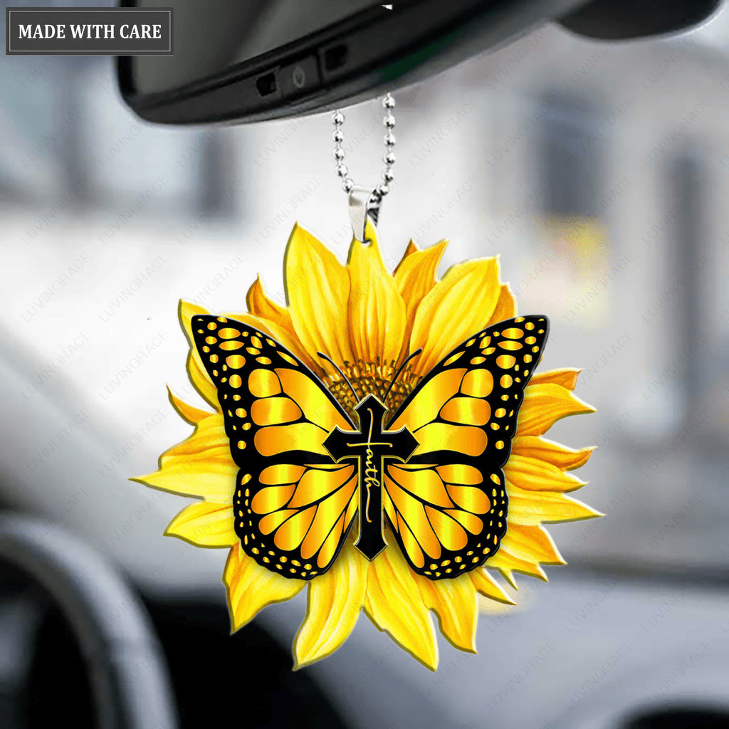 Butterfly On A Sunflower Ornament