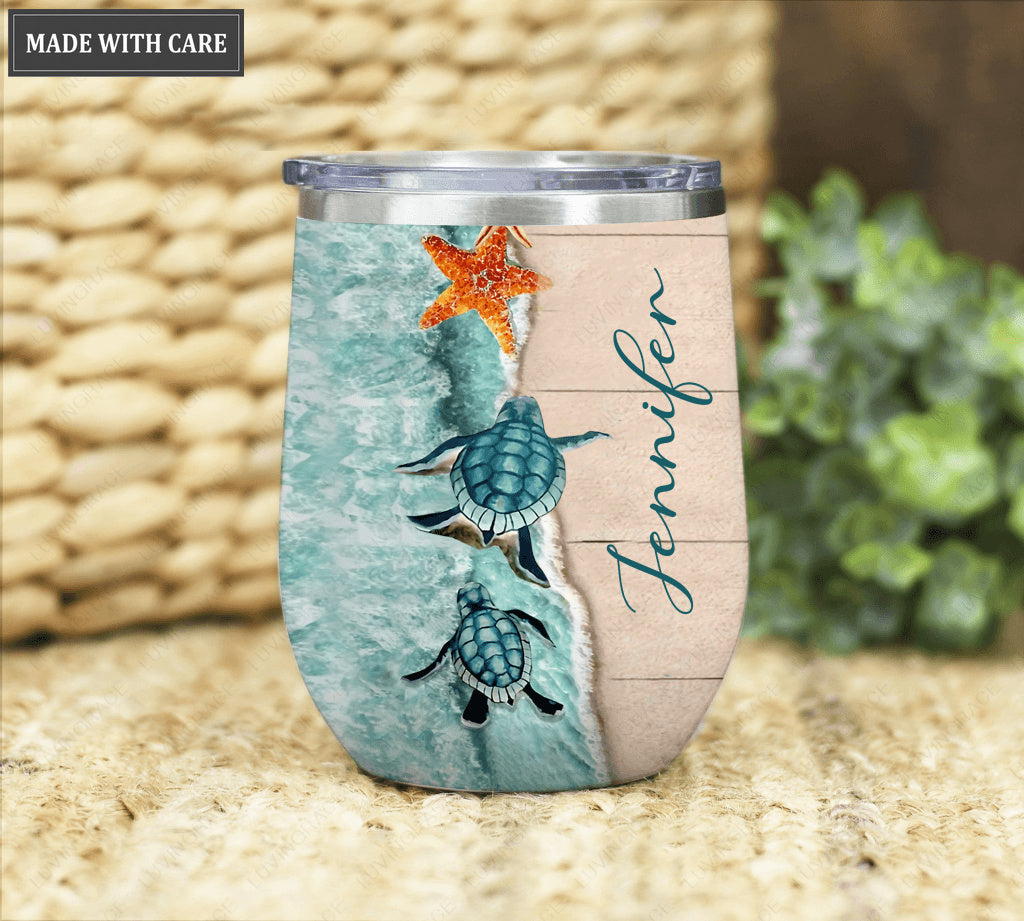 Personalized Turtle And Starfish By Glory Wine Tumbler