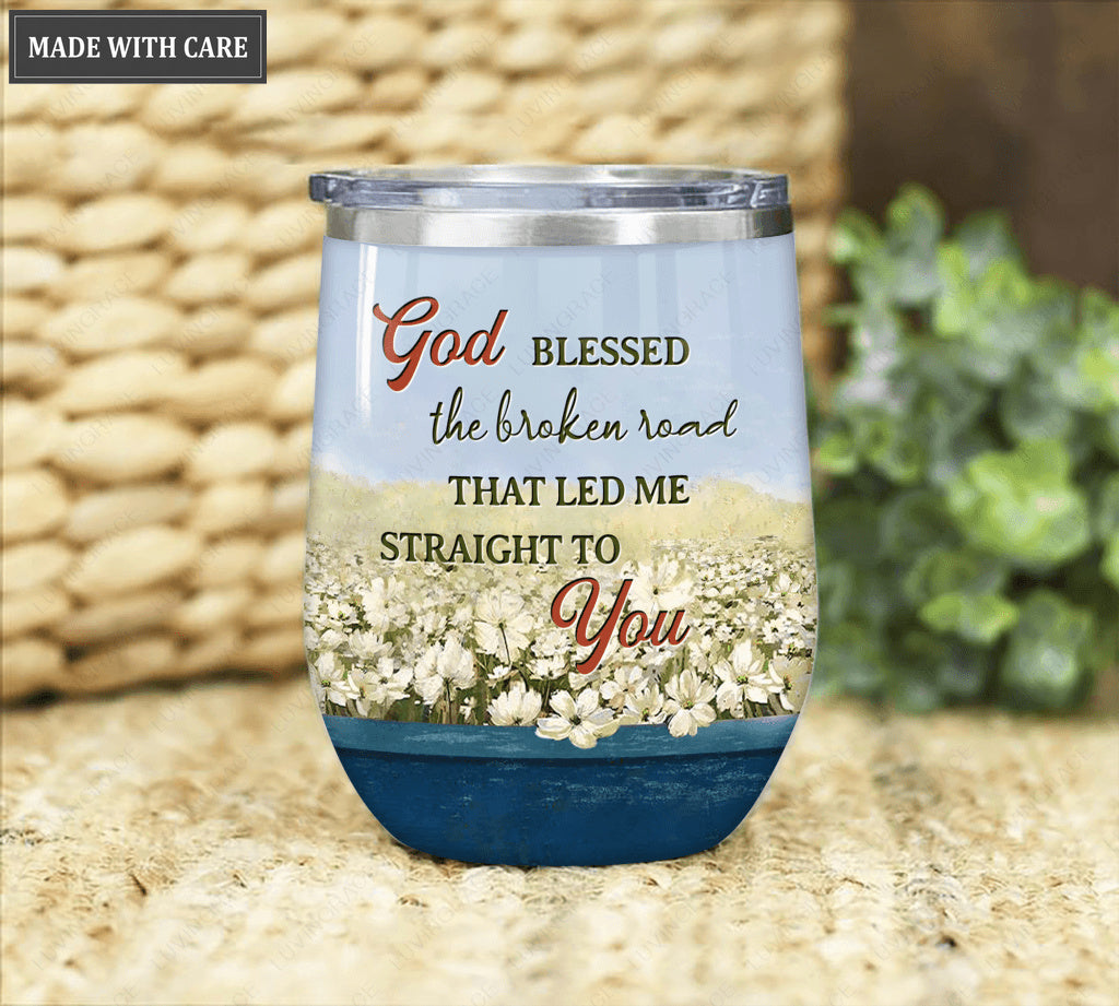 Personalized Vintage Field God Blessed The Broken Road Wine Tumbler