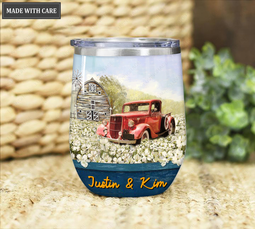 Personalized Vintage Field God Blessed The Broken Road Wine Tumbler