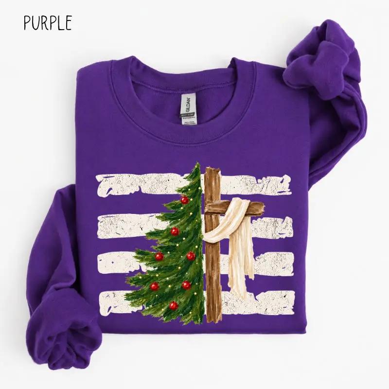 Christian Christmas Sweatshirt, Christmas Tree Cross Crewneck, Faith Holiday Sweatshirt, Religious Christmas Shirt, Jesus Christmas Gift