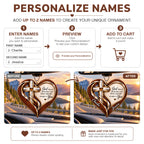 Personalized Names Wood Cross God Blessed Heart Ornament - Romantic Faith Gift for Couples