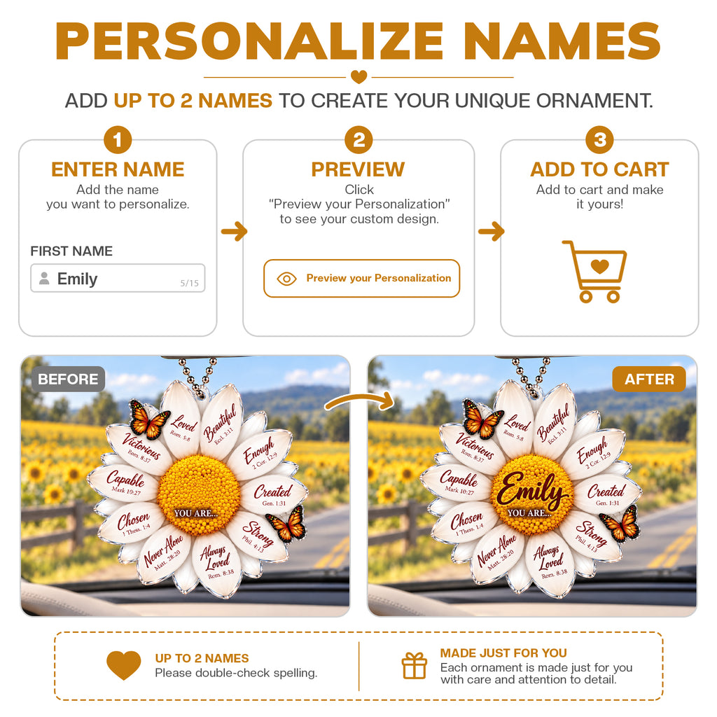 Personalized Name Faith & Love Daisy Ornament – Christian Gift