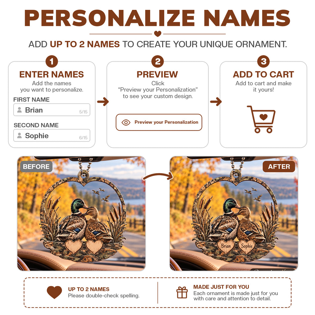 Personalized Names Camo Duck Couple Ornament - Anniversary Gift