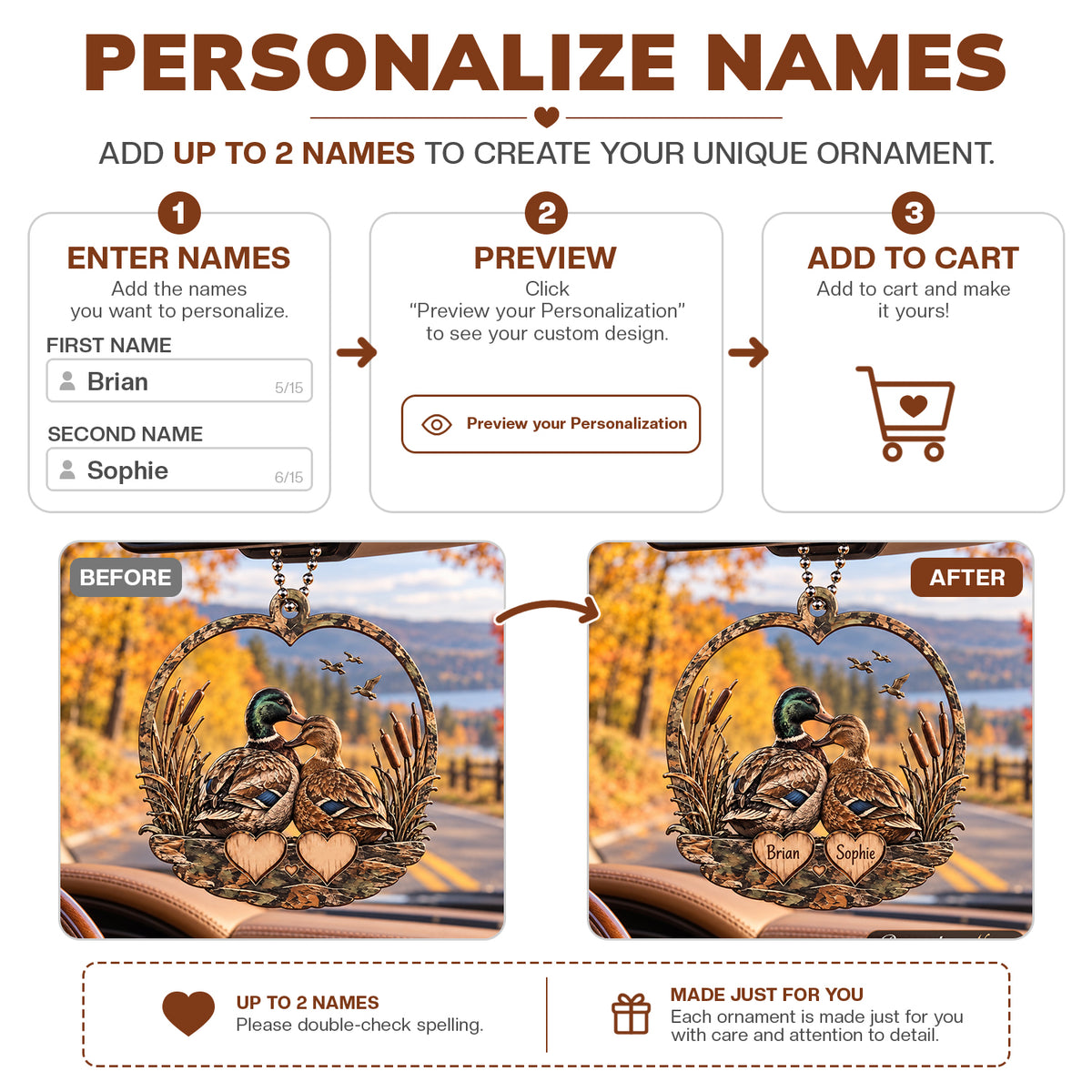 Personalized Names Camo Duck Couple Ornament - Anniversary Gift