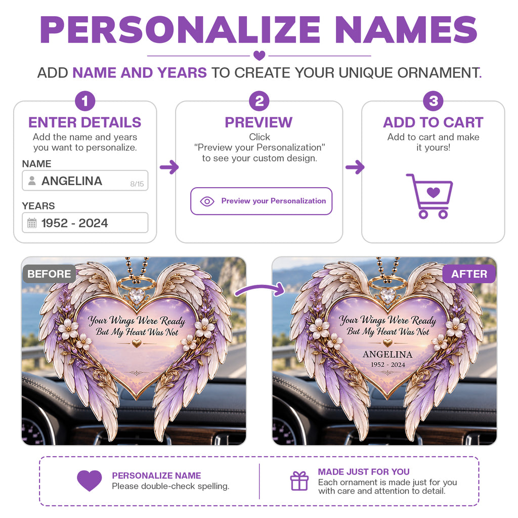 Personalized Name & Year Angel Wings Memorial Ornament - Sympathy Gift for Loved Ones
