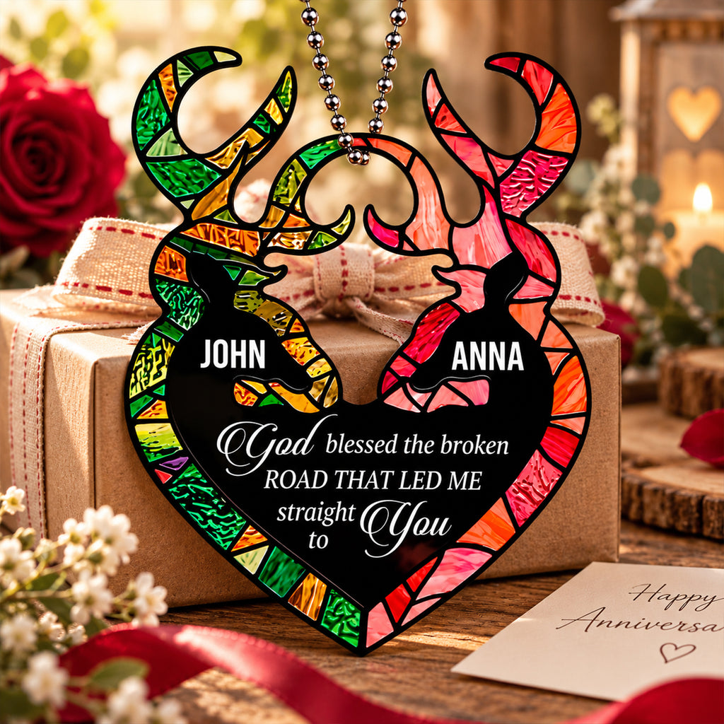 Personalized Names God Blessed Our Journey Deer Heart Ornament - Christian Couple Gift
