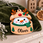 Personalized Name Snowman in Reindeer Hat Ornament – Custom Christmas Keepsake