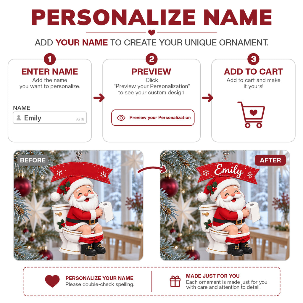 Personalized Funny Santa Claus Ornament – Custom Christmas Bathroom Decor