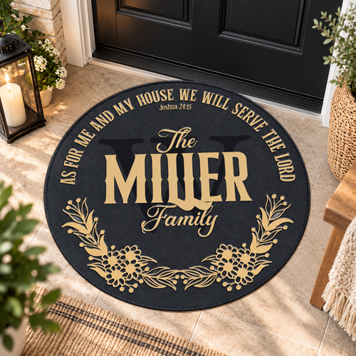 3D Personalized Christian Family Name Round Rug – Joshua 24:15