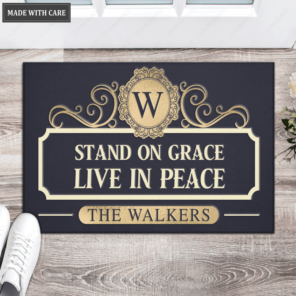 Elegant Navy Family Home Personalized Doormat