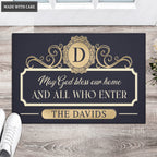 Elegant Navy Family Home Personalized Doormat