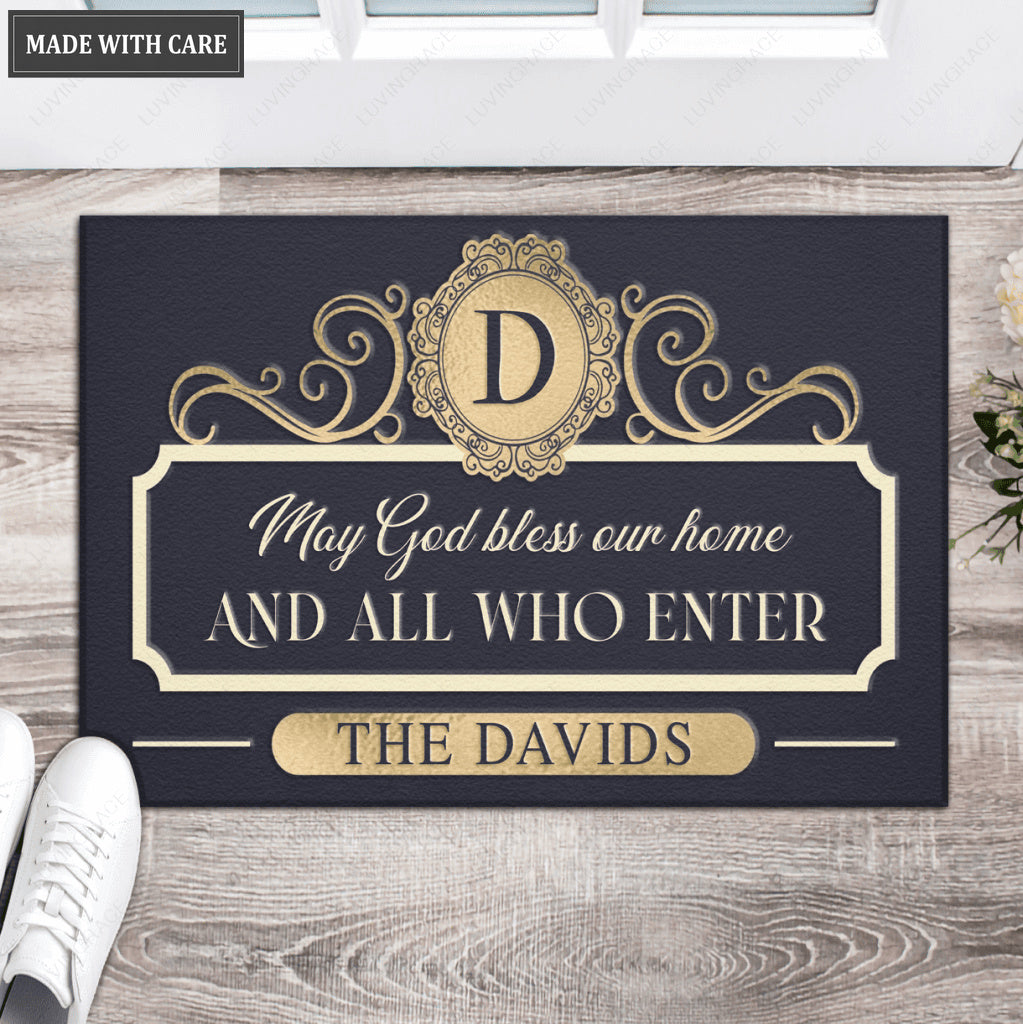 Elegant Navy Family Home Personalized Doormat