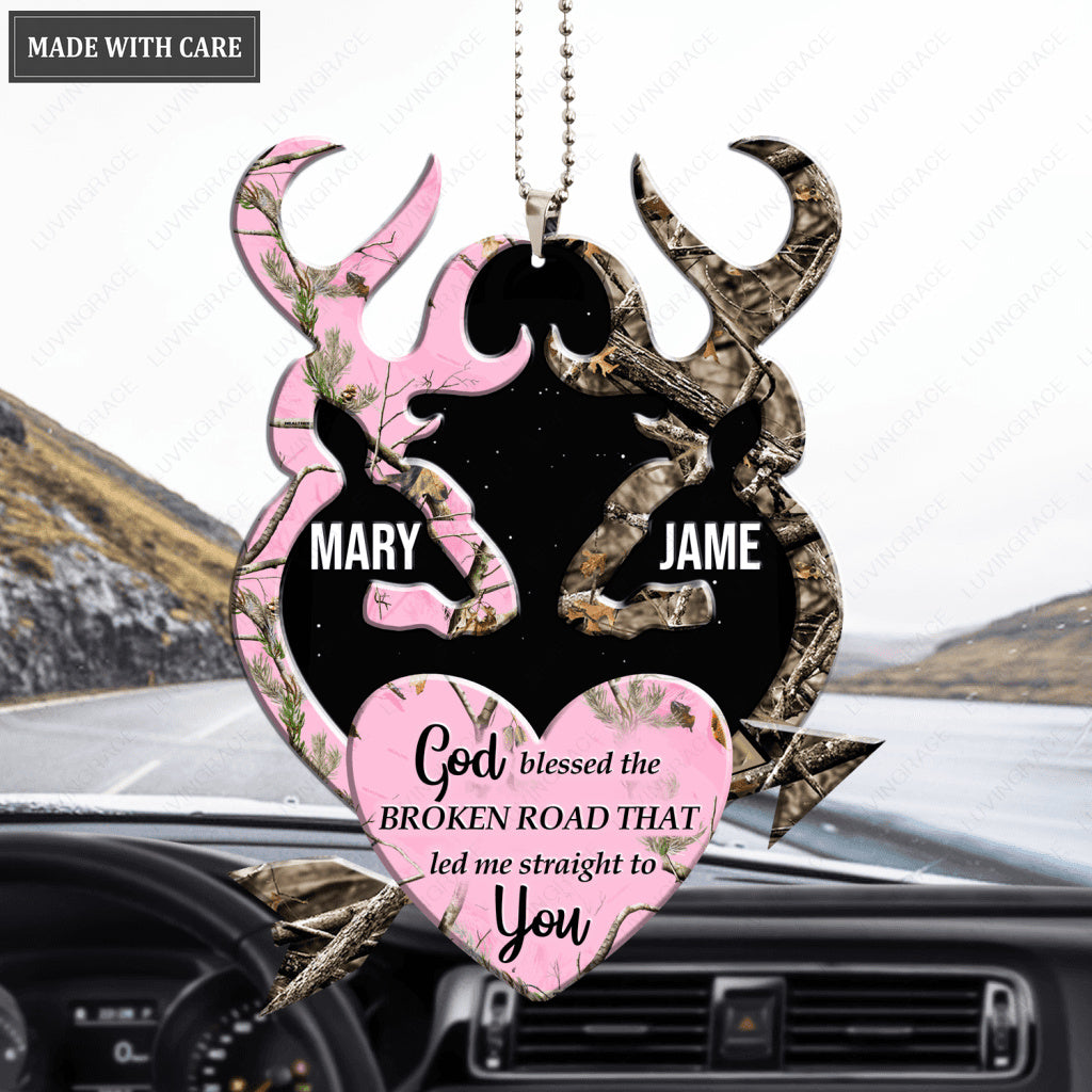 Heart With Arrow Buck And Doe Personalized Ornament