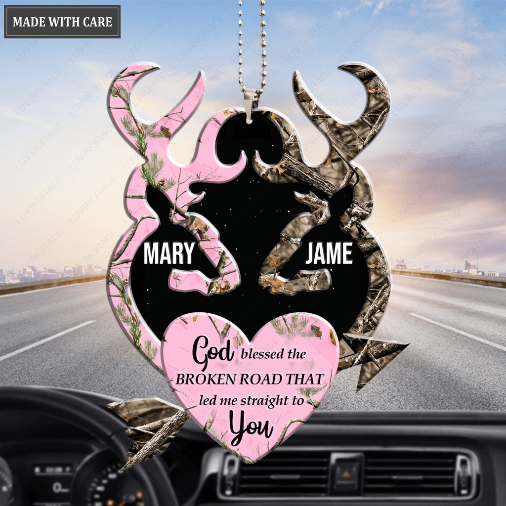 Heart With Arrow Buck And Doe Personalized Ornament