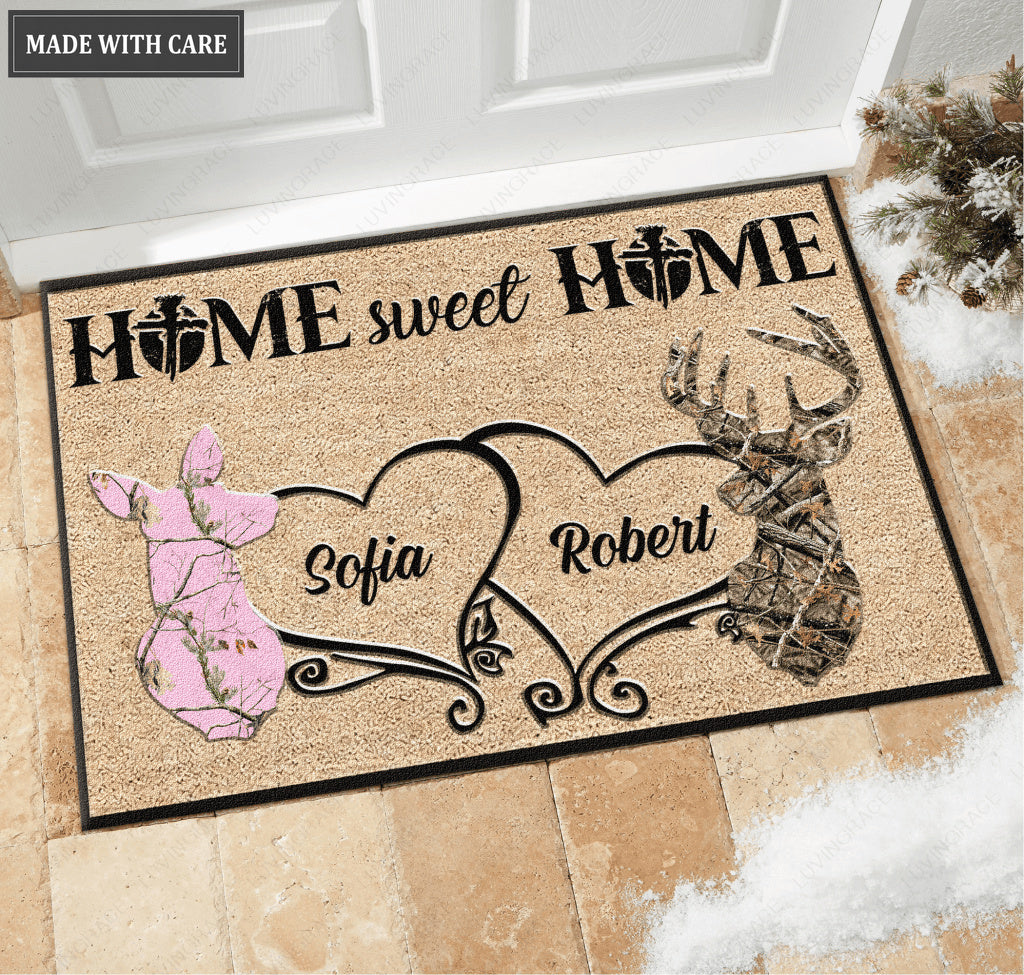 Buck And Doe Home Sweet Home Personalized Doormat