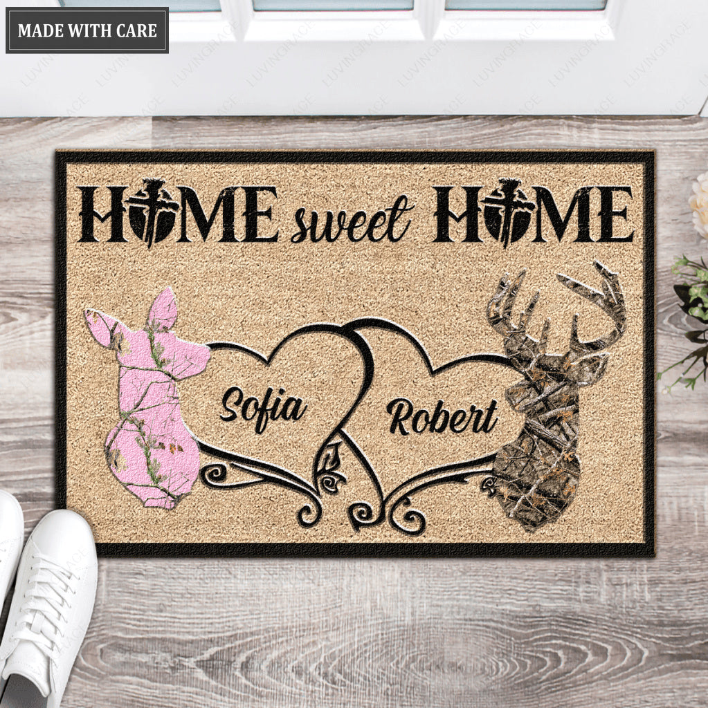 Buck And Doe Home Sweet Home Personalized Doormat