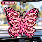 3D Raised Pink Butterfly Breast Cancer Survivor Ornament – Bible Verse Gift For Her