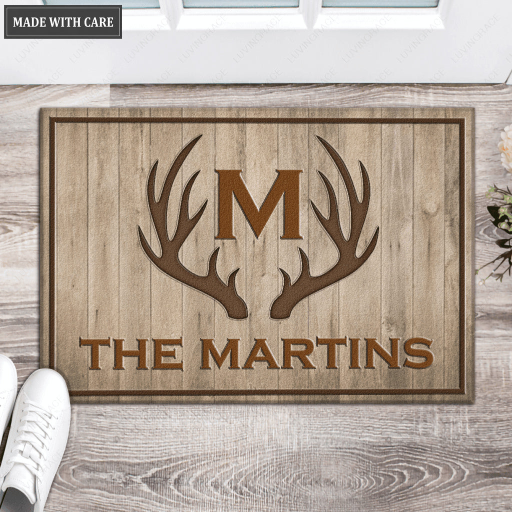 Deer Antlers Family Monogram Personalized Doormat