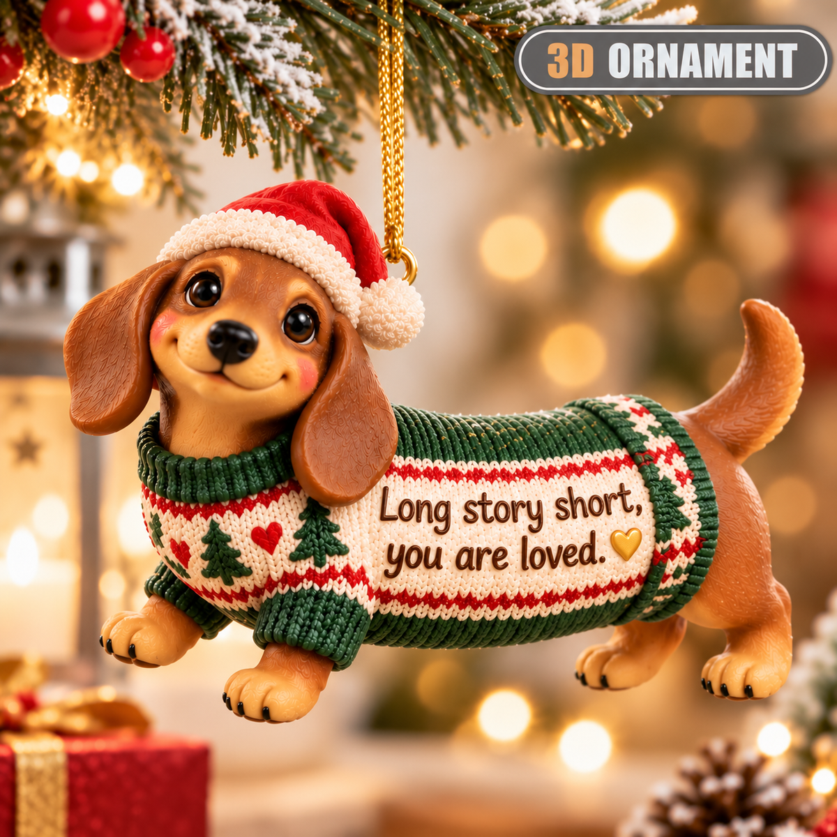 3D Dachshund Christmas Ornament – Long Story Short, You Are Loved