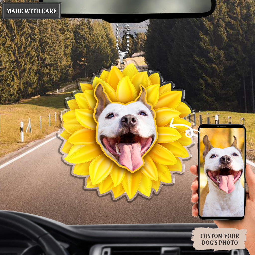 Sunflower Dog Ornament - Personalized Car Hanging Ornament