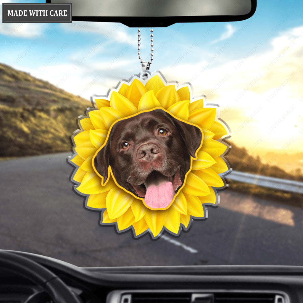 Sunflower Dog Ornament - Personalized Car Hanging Ornament