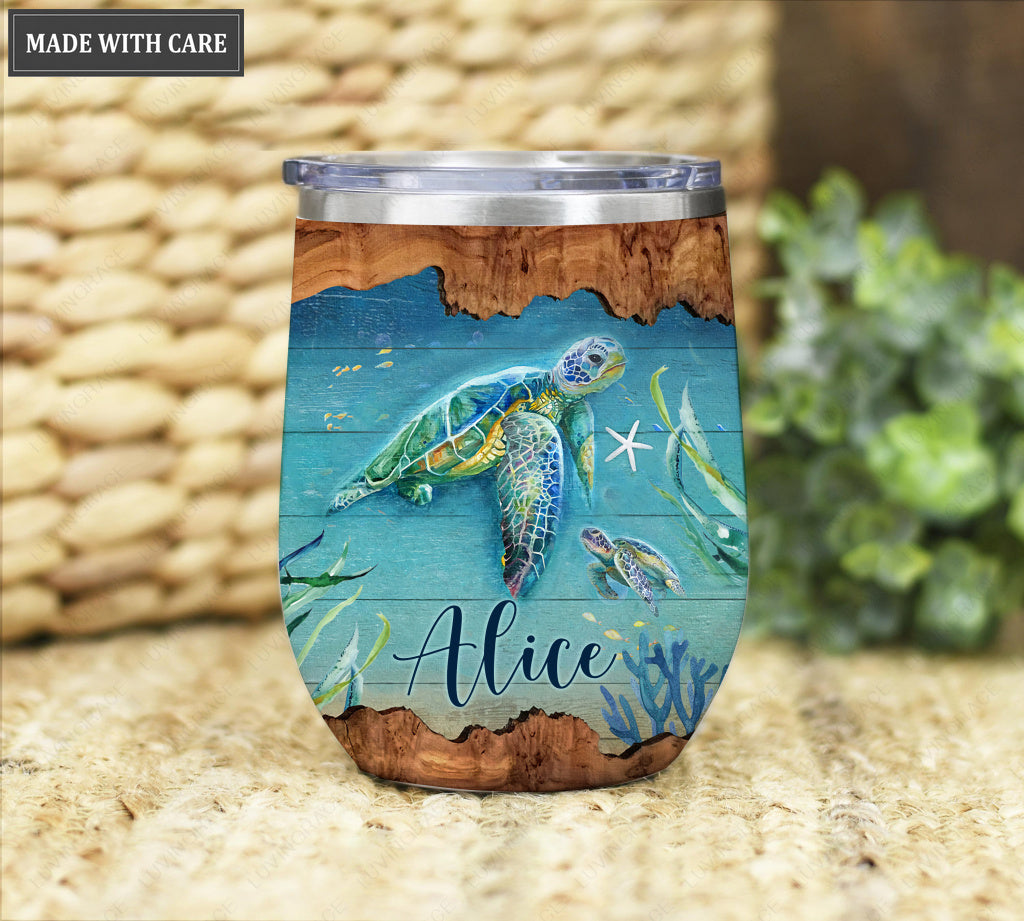 Personalized Turtle Takes A Deep Breath Wine Tumbler