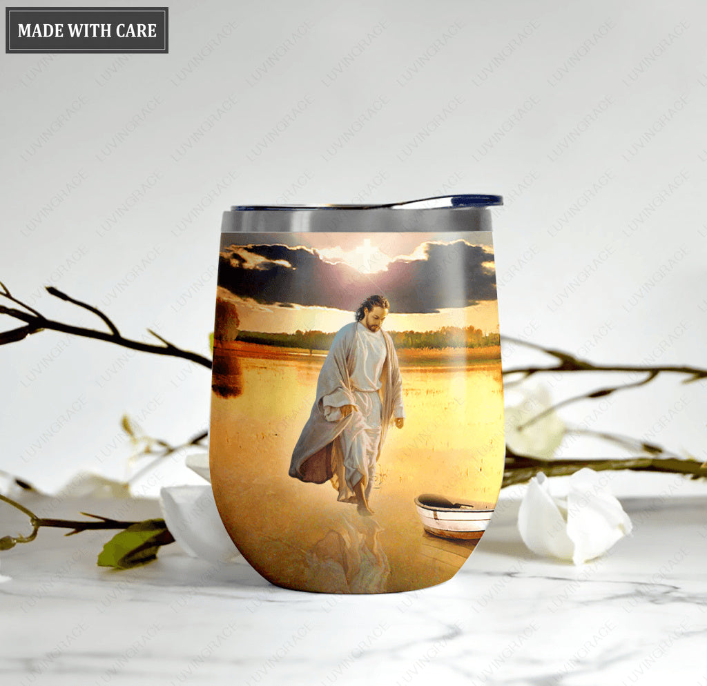 Sunset Jesus Walks Wine Tumbler