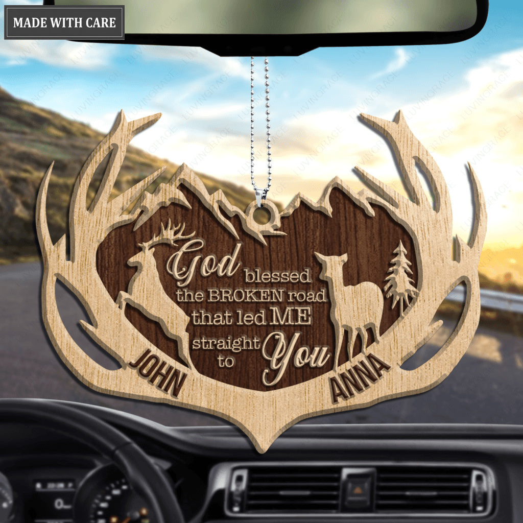 Deer Antler God Blessed Personalized Wood Engraved Ornaments