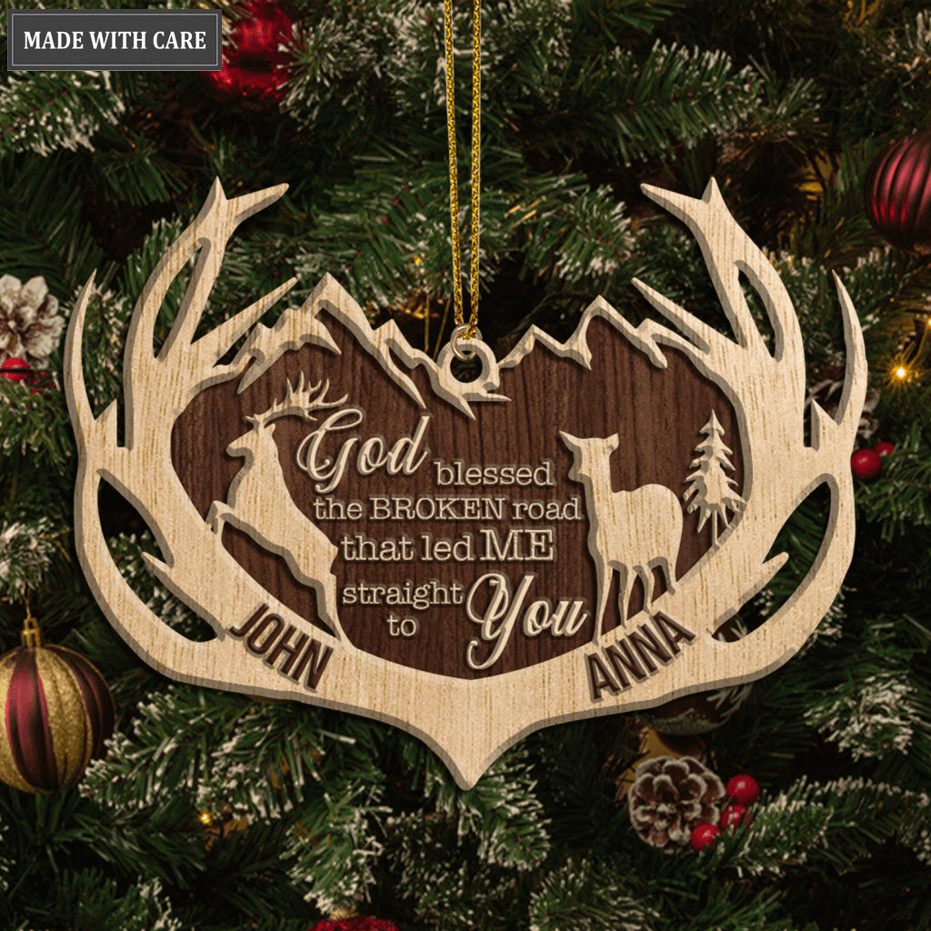 Deer Antler God Blessed Personalized Wood Engraved Ornaments
