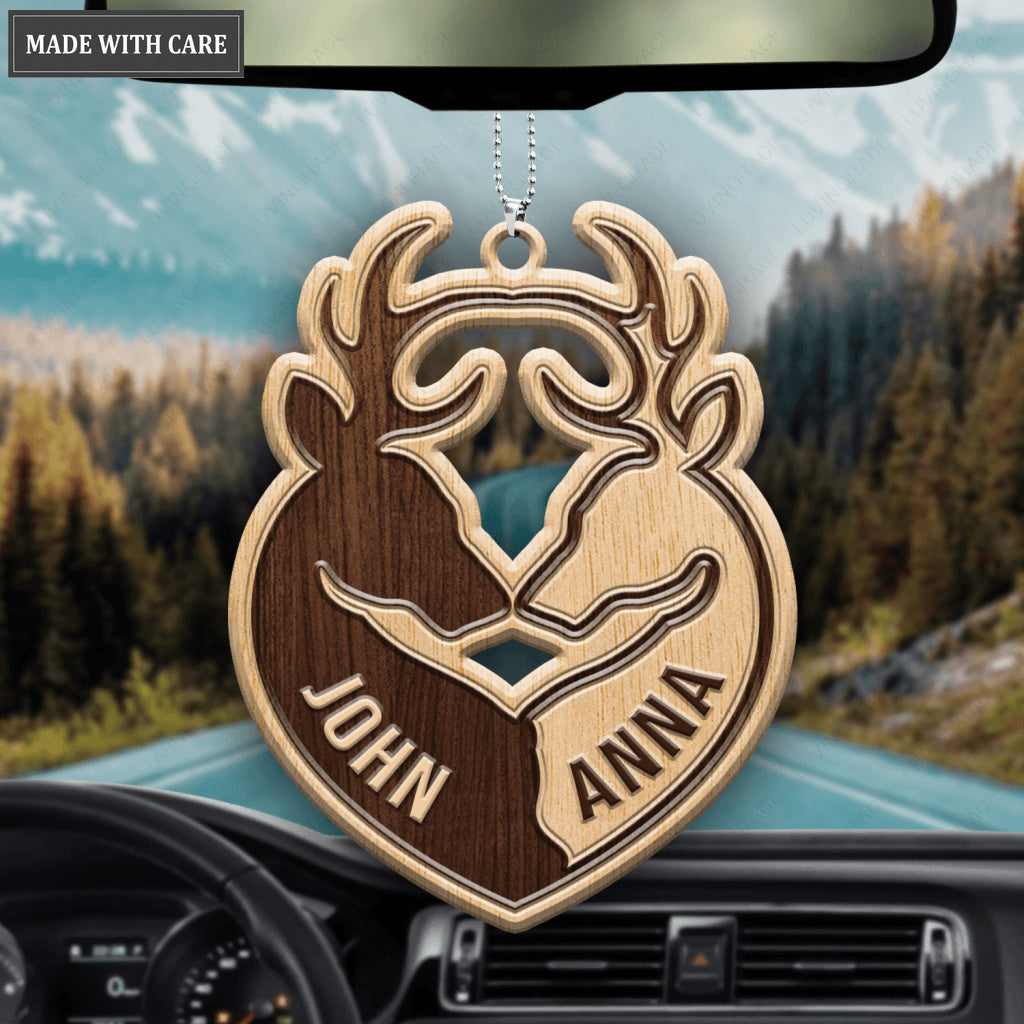 Heart Buck And Doe Personalized Wood Engraved Ornaments