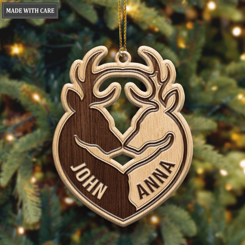 Heart Buck And Doe Personalized Wood Engraved Ornaments