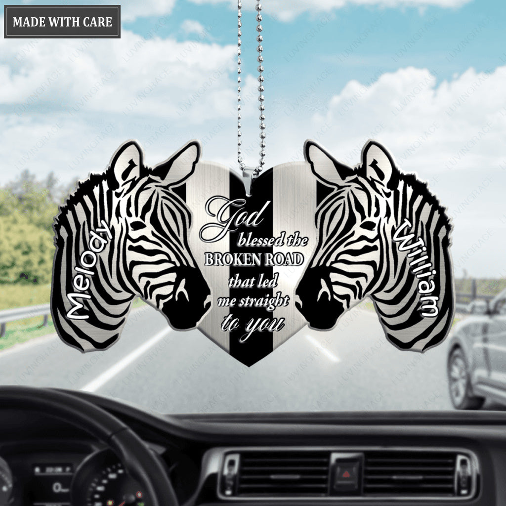 Zebra Couple God Blessed Personalized Ornament