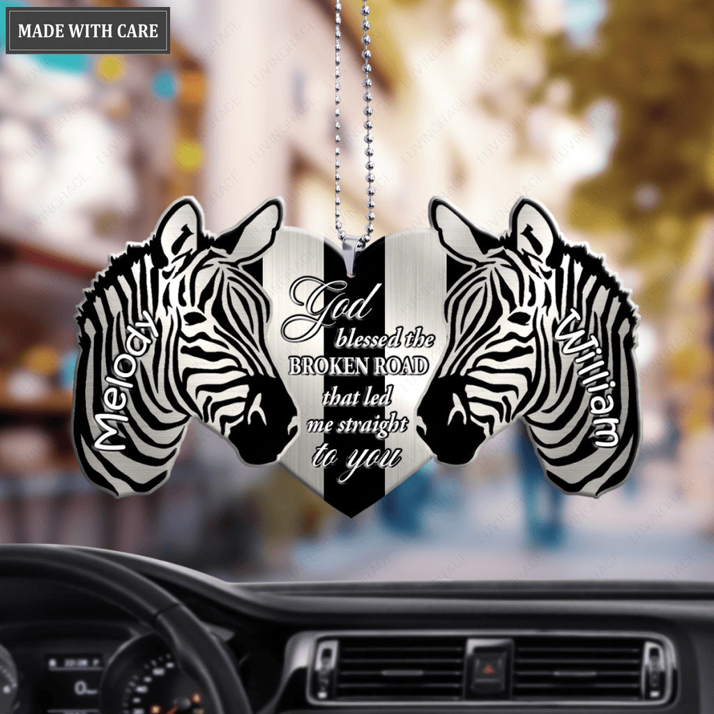 Zebra Couple God Blessed Personalized Ornament