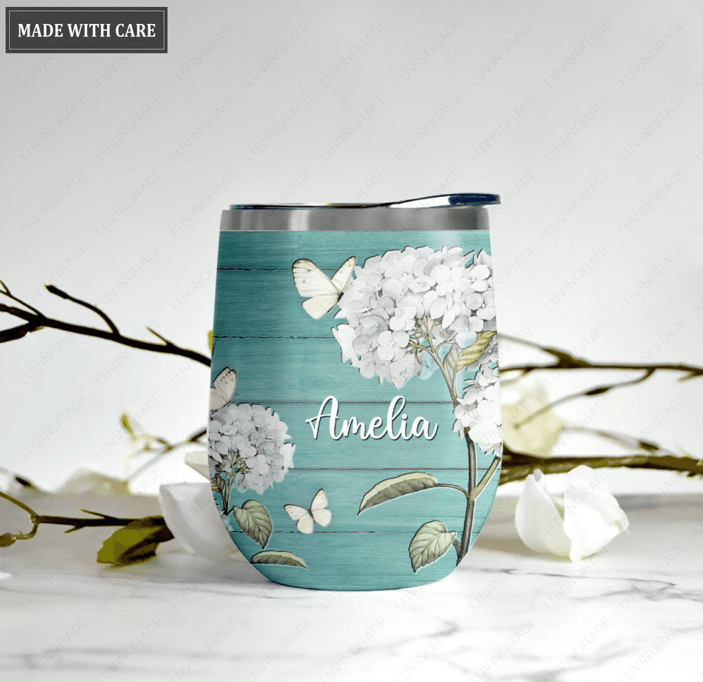 Personalized Hydrangea Will I Sing Hallelujah Wine Tumbler