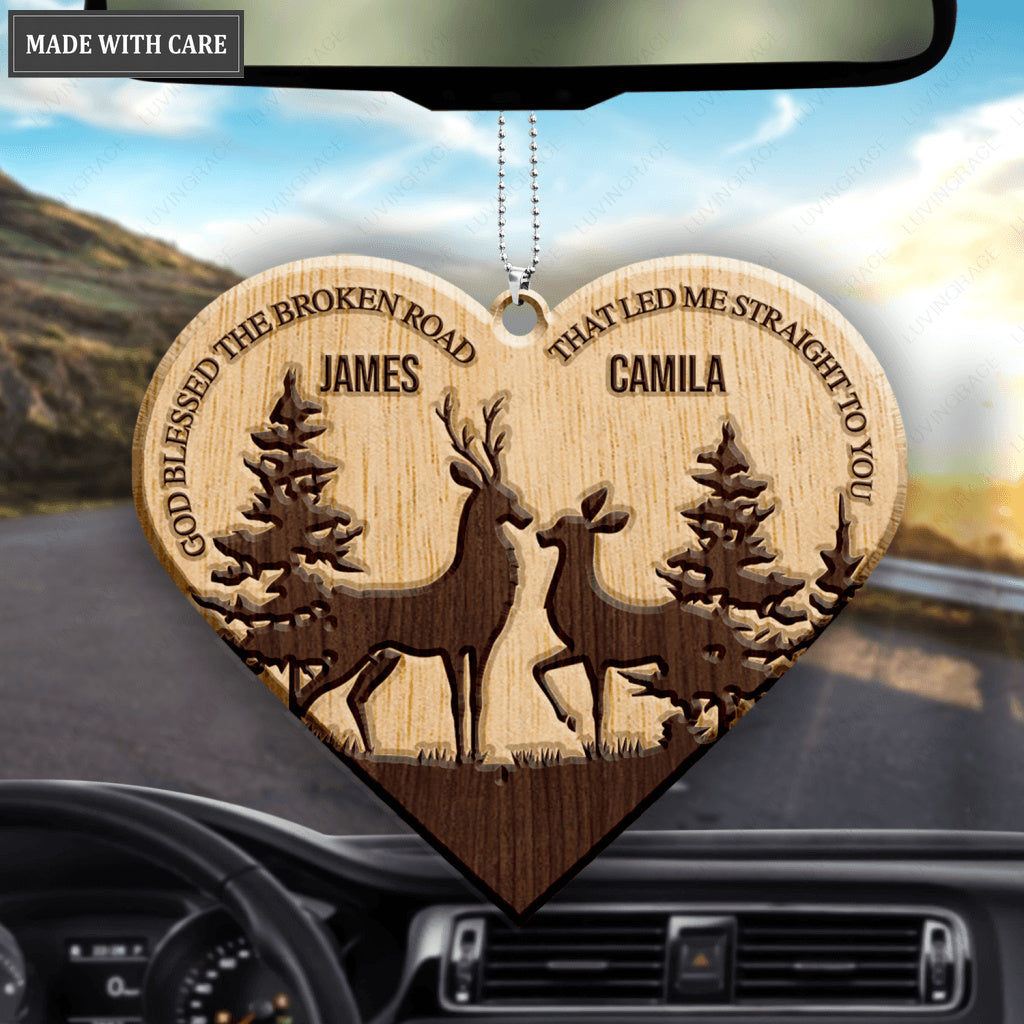 Deer Couple In Forest God Blessed Personalized Wood Engraved Ornaments