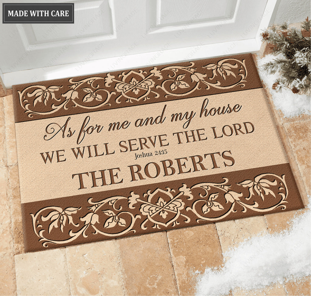 Our Family Serve The Lord Personalized Doormat