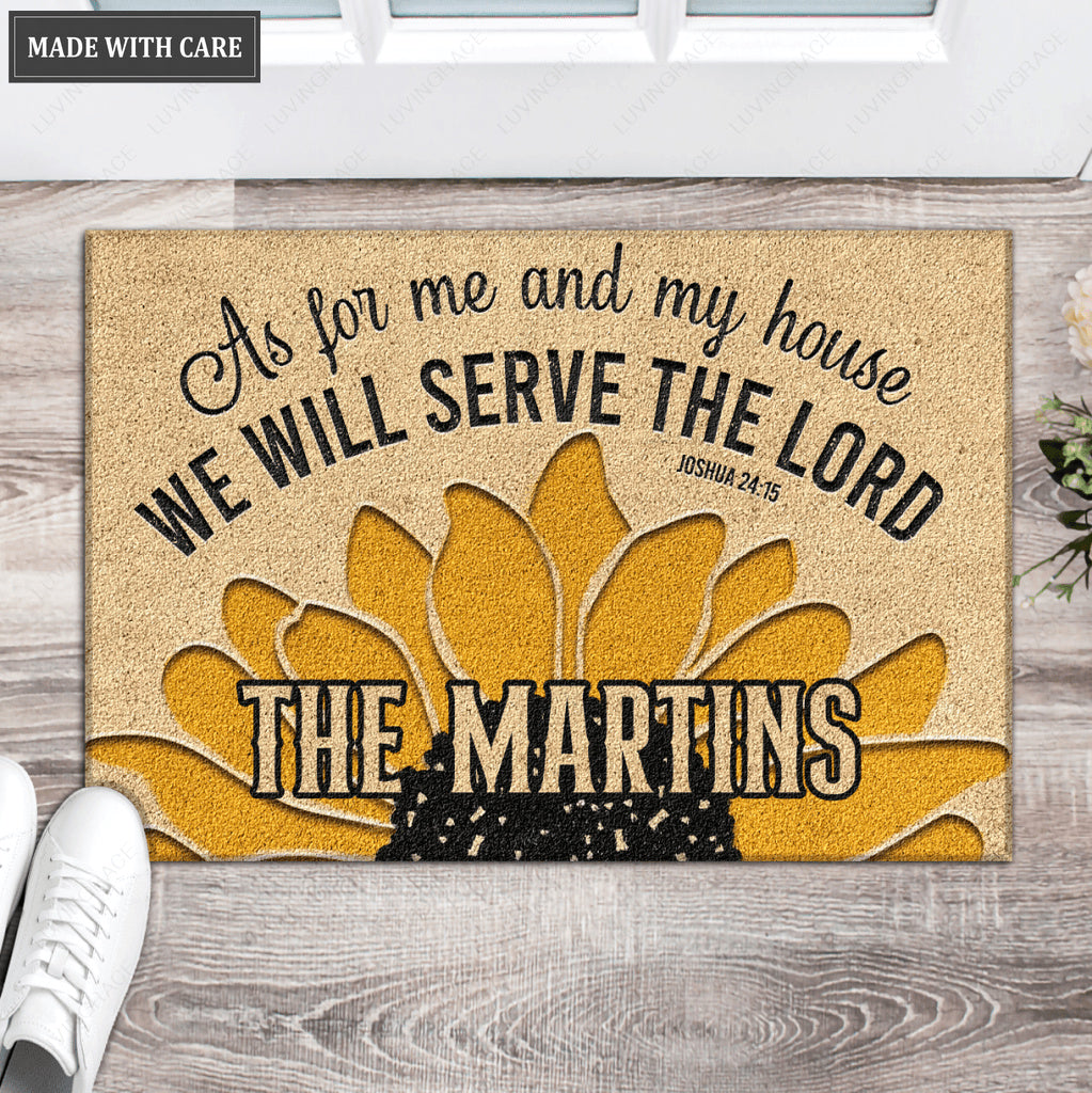 Sunflower Welcome Doormat Serve The Lord
