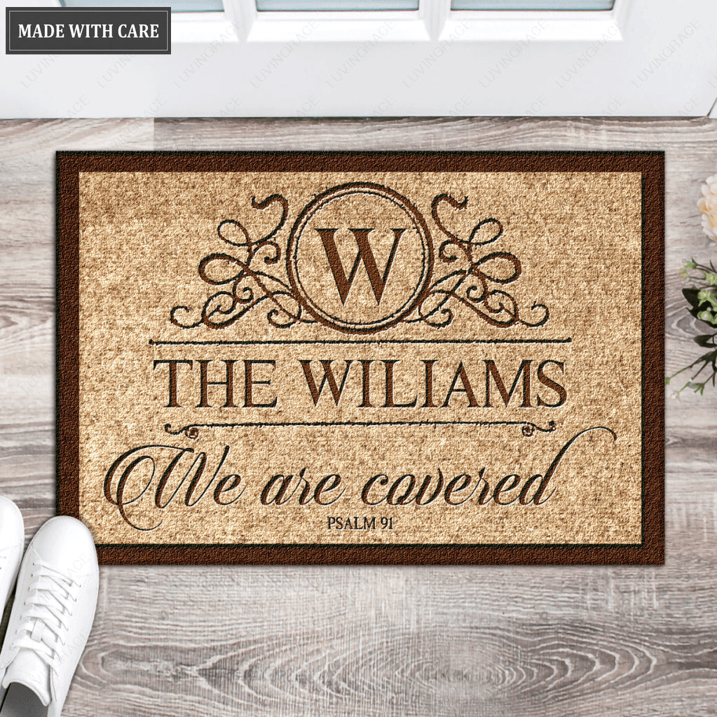We are Covered Psalms 91 Religious Personalized Doormat