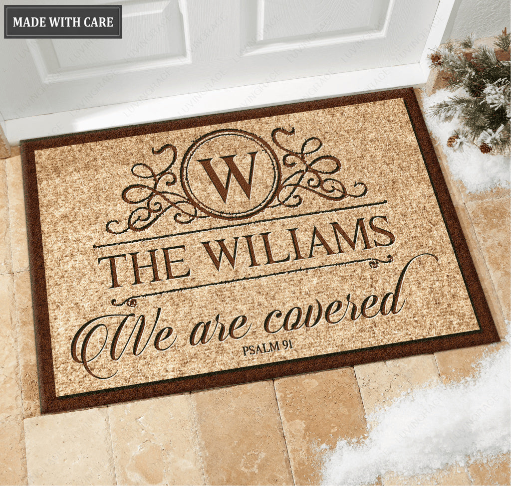 We are Covered Psalms 91 Religious Personalized Doormat
