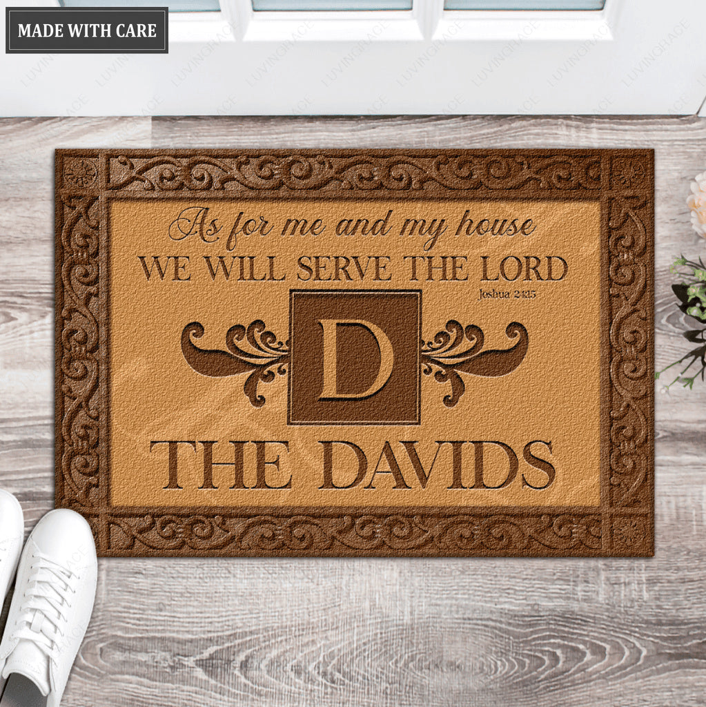 Welcome Monogram Serve The Lord Personalized Doormat