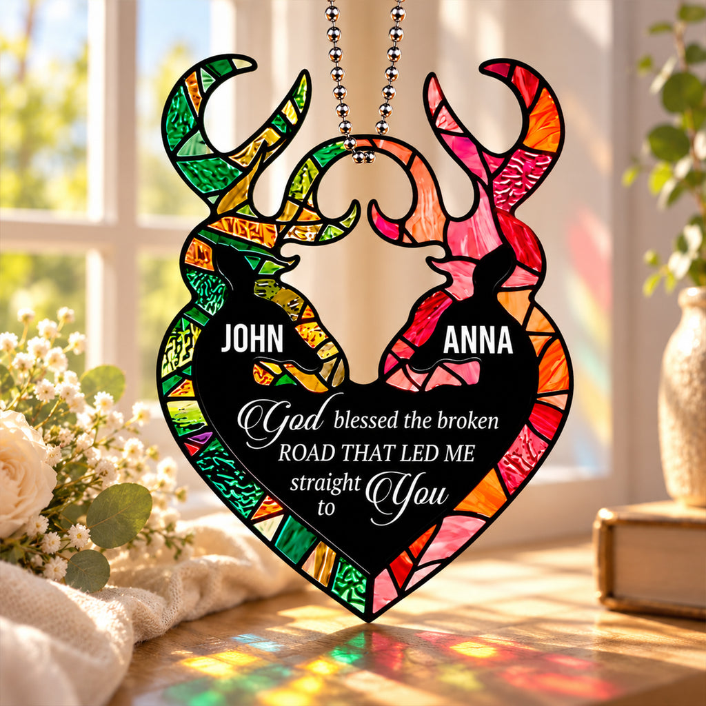 Personalized Names Deer Heart God Blessed Ornament – Christian Couple Gift
