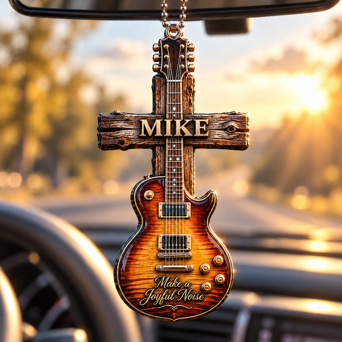 Christian Guitar Cross Vintage Decor - Personalized 3D Ornament
