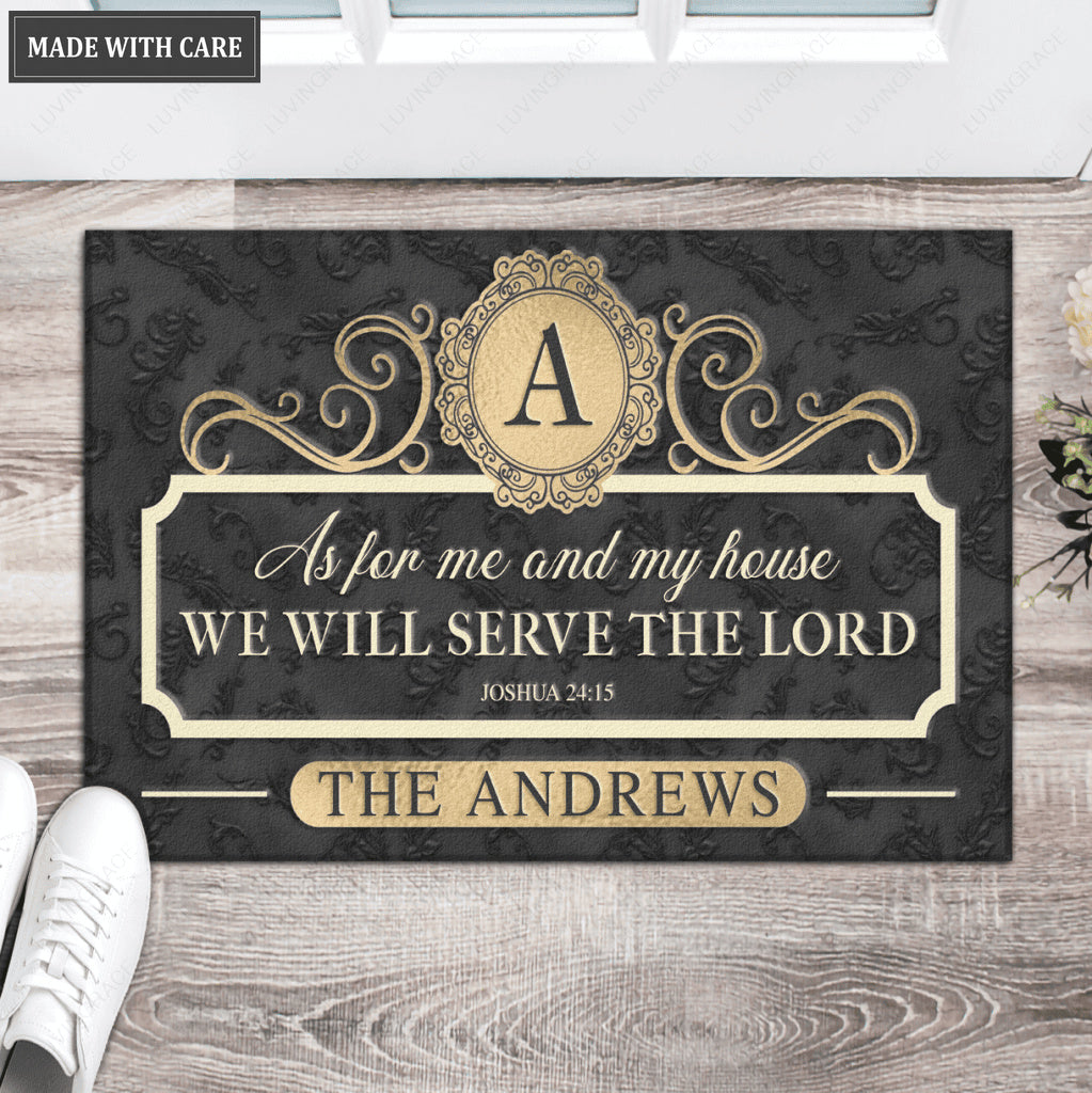 Elegant Black Family Home Serve The Lord Personalized Doormat