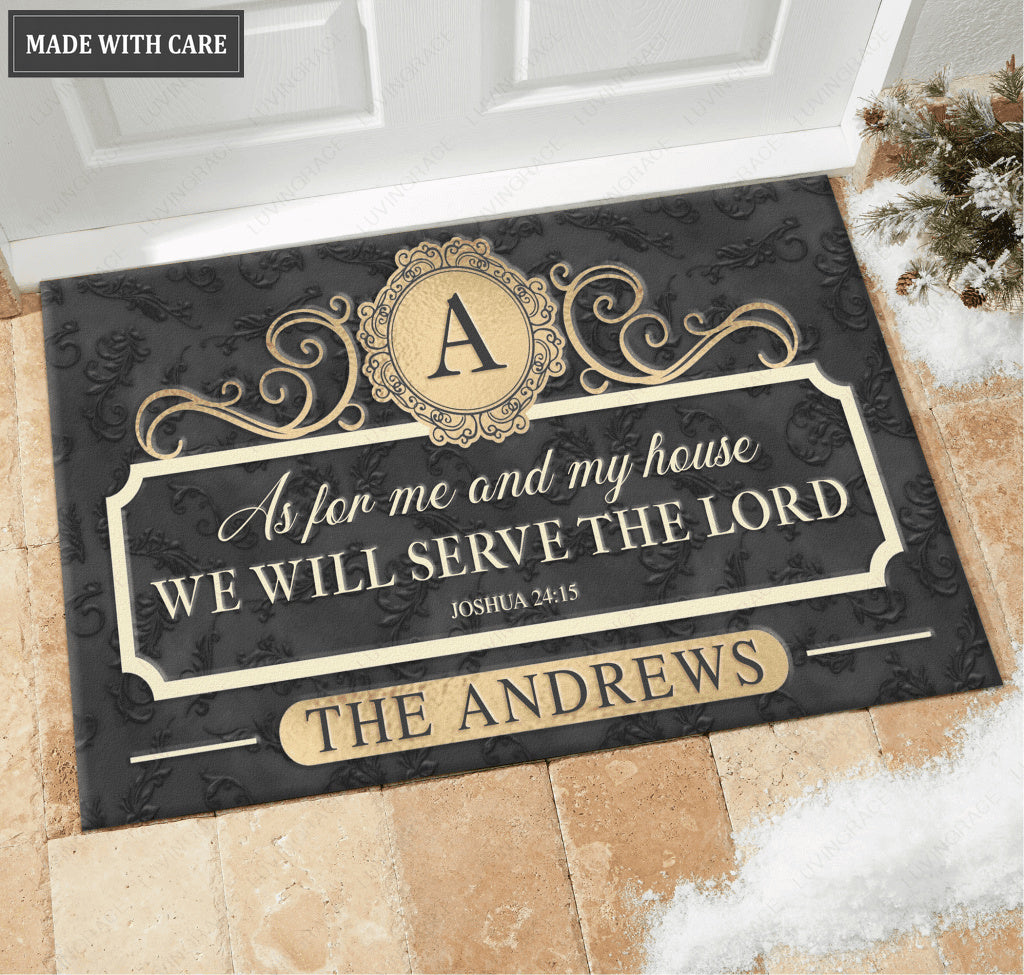 Elegant Black Family Home Serve The Lord Personalized Doormat
