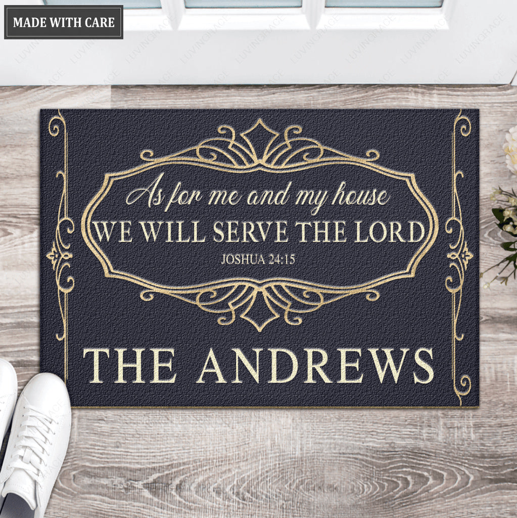 Elegant Monogram Serve The Lord Personalized Doormat