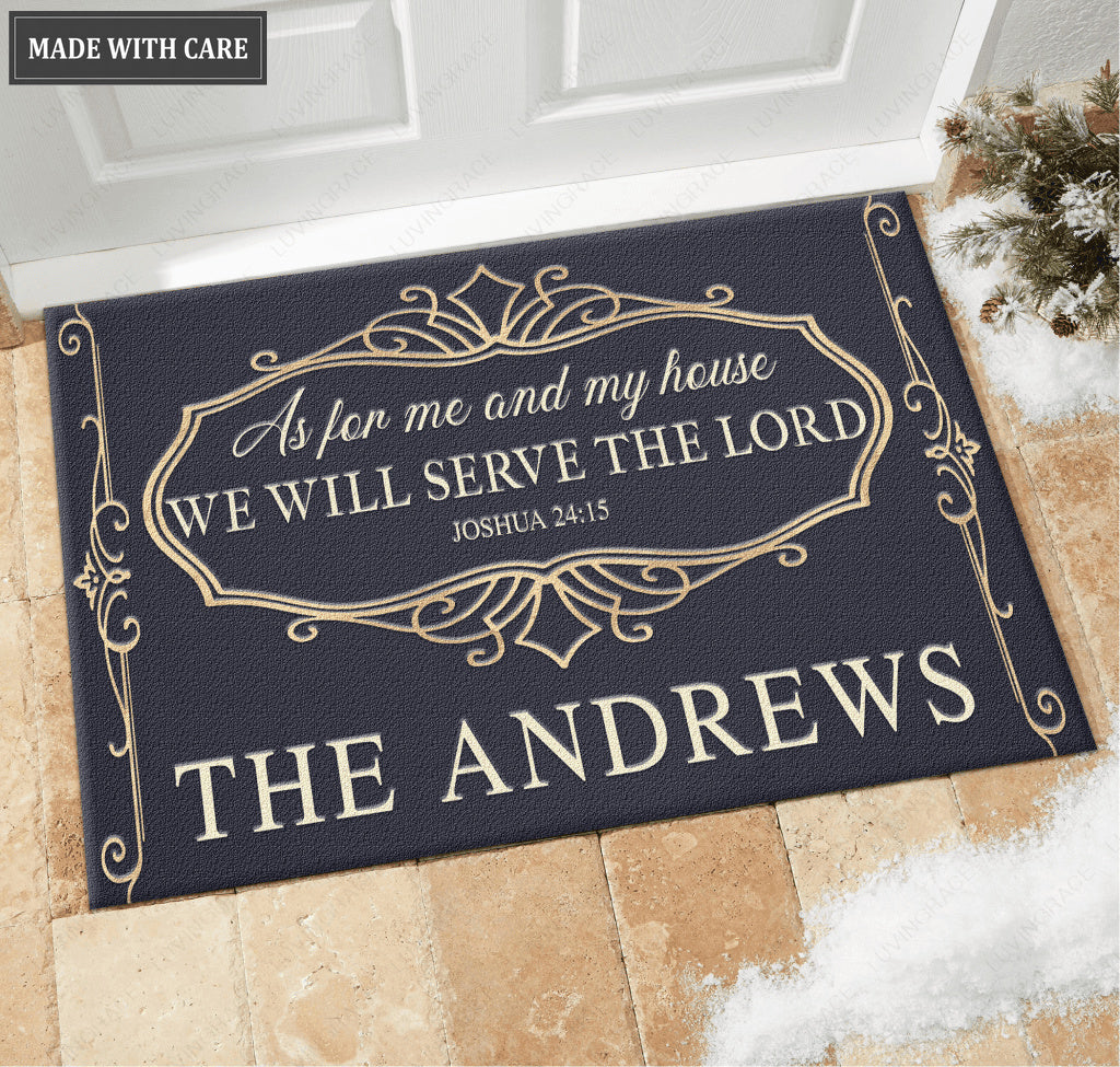 Elegant Monogram Serve The Lord Personalized Doormat