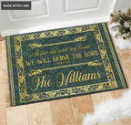 Gold Green Serve The Lord Personalized Doormat